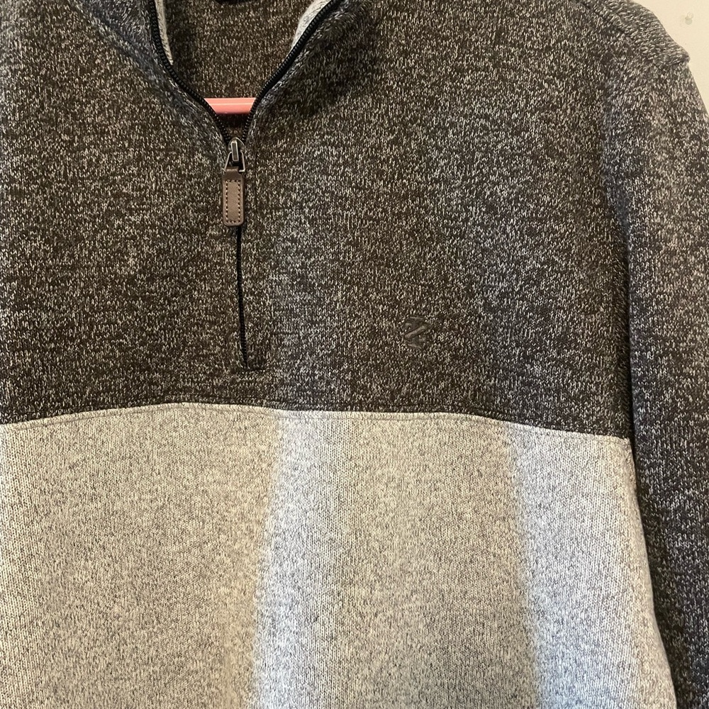 Mens Izod Gray Zip Up Sweater - Picture 3 of 9